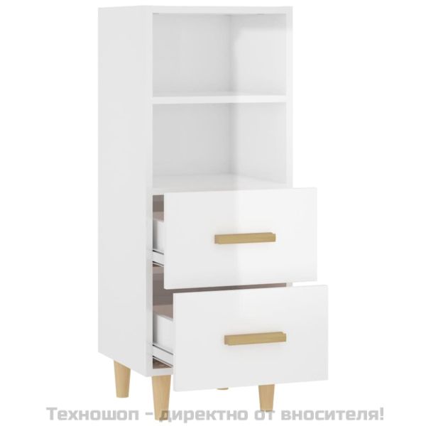 812363 Сайдборд, бял гланц, 34,5x34x90 см, инженерно дърво