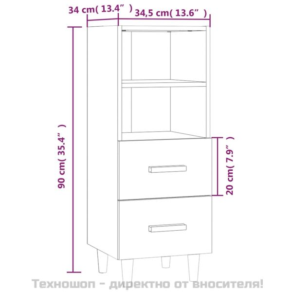812363 Сайдборд, бял гланц, 34,5x34x90 см, инженерно дърво