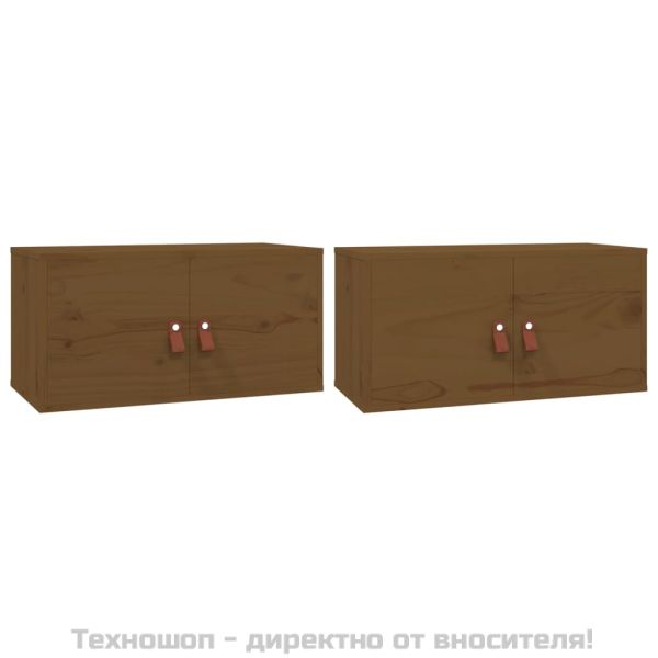 Стенни шкафове, 2 бр, меденокафяви, 60x30x30 см, бор масив