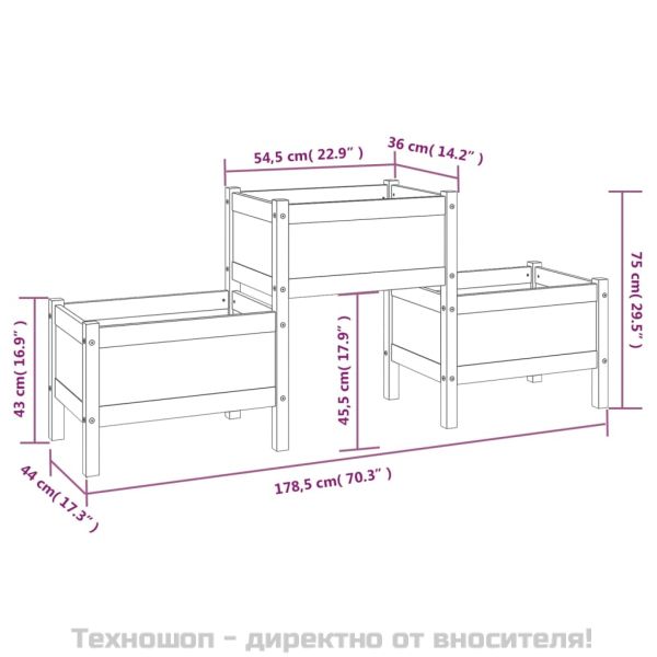 Плантер, черен, 178,5x44x75 см, борово дърво масив