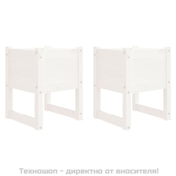 Плантери, 2 бр, бяла, 40x40x52,5 см, борово дърво масив