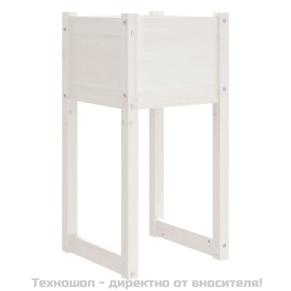 Плантер, бяла, 40x40x81 см, борово дърво масив