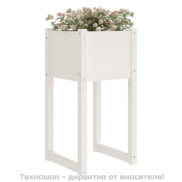 Плантер, бяла, 40x40x81 см, борово дърво масив