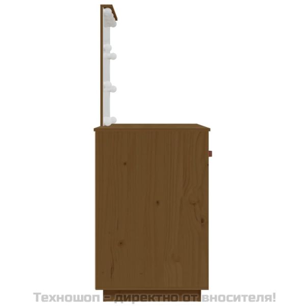 Тоалетка с LED, Меденокафяв, 95x50x133,5 см, борово дърво масив