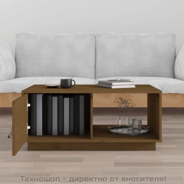 Кафе маса, меденокафява, 80x50x35,5 см, борово дърво масив