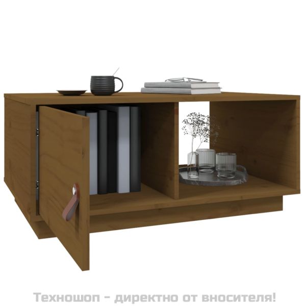 Кафе маса, меденокафява, 80x50x35,5 см, борово дърво масив