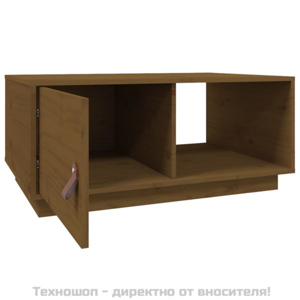 Кафе маса, меденокафява, 80x50x35,5 см, борово дърво масив