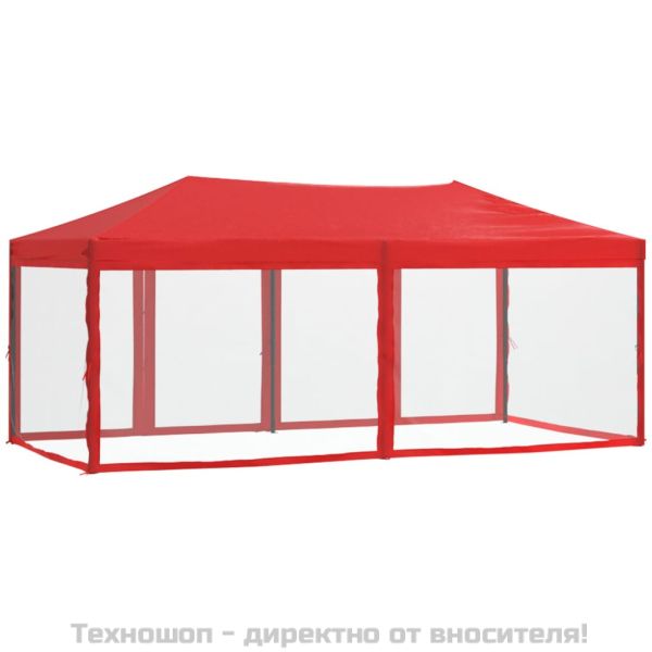 Сгъваема парти шатра със странични стени, червена, 3x6 м