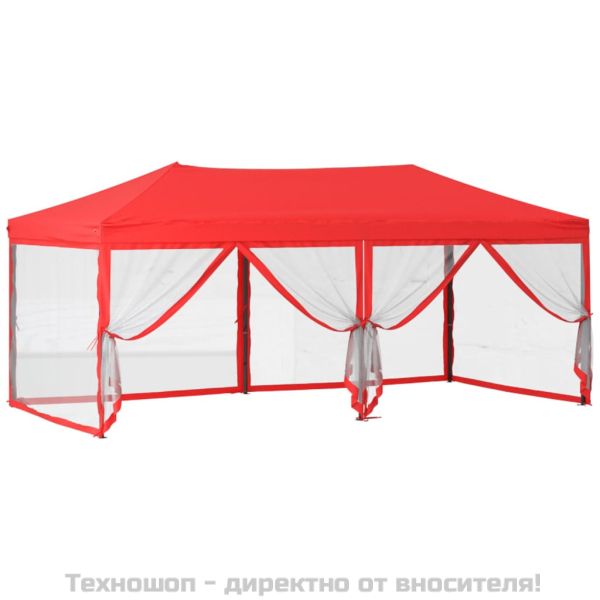 Сгъваема парти шатра със странични стени, червена, 3x6 м