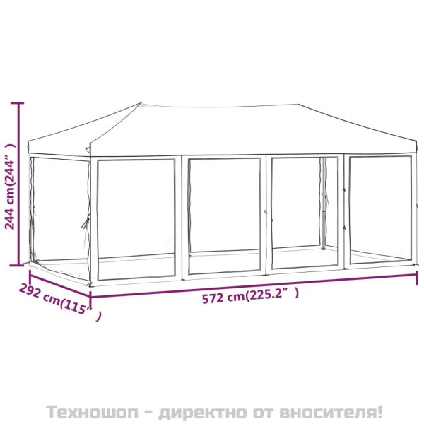 Сгъваема парти шатра със странични стени, червена, 3x6 м