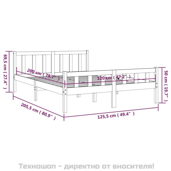 Рамка за легло, меденокафява, дърво масив, 120x200 см