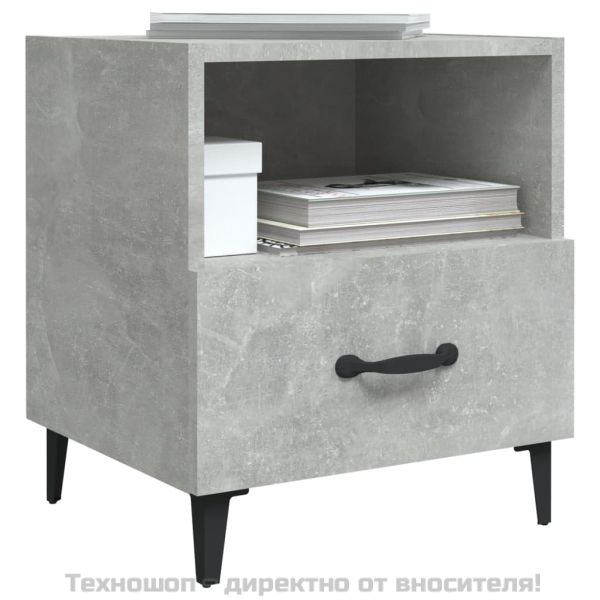 Нощни шкафче, бетонно сиво, инженерна дървесина
