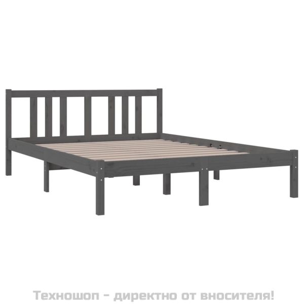 Рамка за легло, сива, дърво масив, 135x190 cм, Double