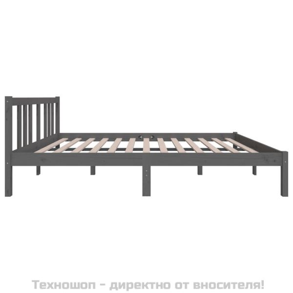 Рамка за легло, сива, дърво масив, 135x190 cм, Double