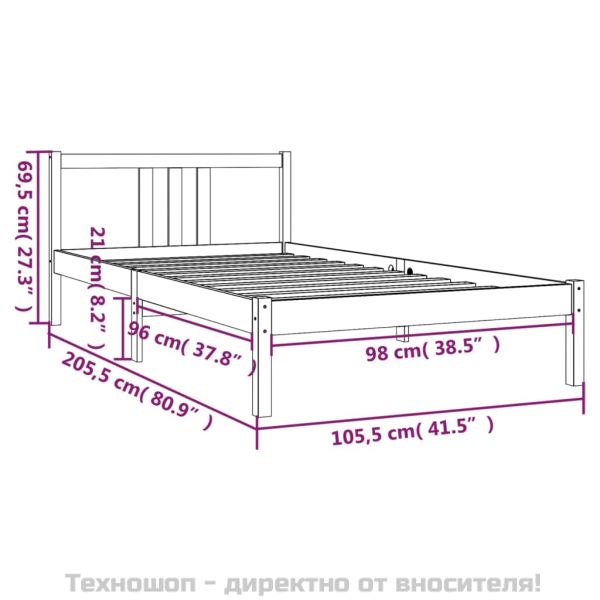 Рамка за легло, черна, масивно дърво, 100х200 см