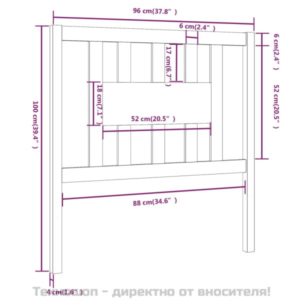 Табла за спалня, сива, 96x4x100 см, бор масив
