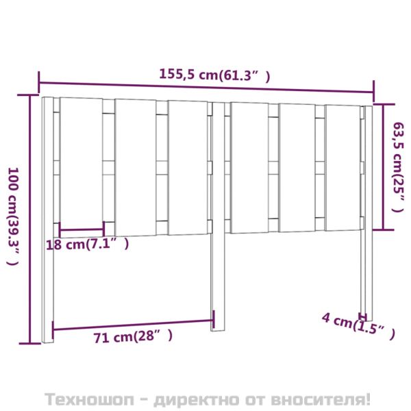 Горна табла за легло, меденокафява, 155,5x4x100 см, бор масив