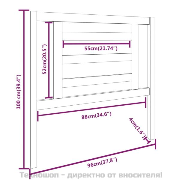 Горна табла за легло, бяла, 96x4x100 см, бор масив