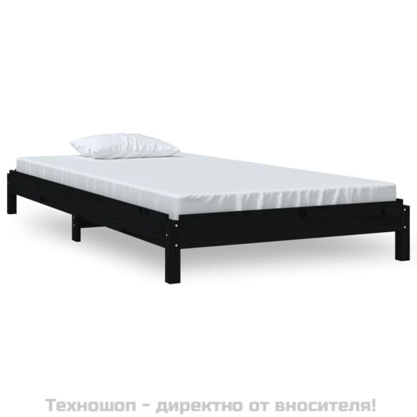 Стифиращо легло, черно, борово дърво масив, 75x190 см
