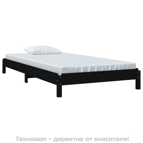 Стифиращо легло, черно, борово дърво масив, 75x190 см