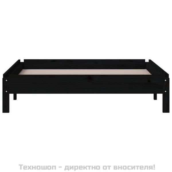 Стифиращо легло, черно, борово дърво масив, 75x190 см