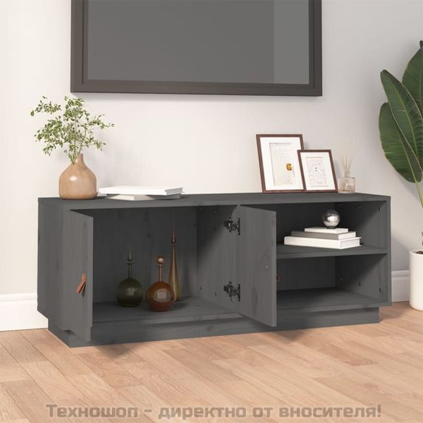 ТВ шкаф, сив, 105x34x40 см, бор масив