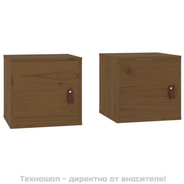 Стенни шкафове, 2 бр, меденокафяви, 31,5x30x30 см, бор масив