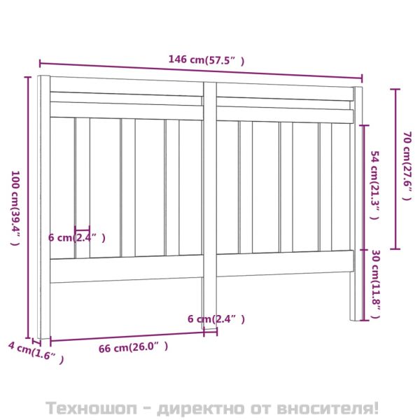 Горна табла за легло, черна, 146x4x100 см, бор масив