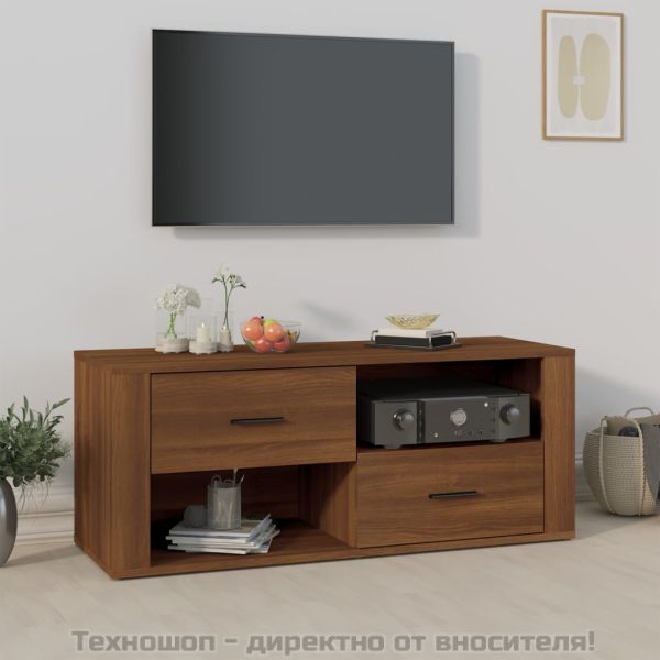 ТВ шкаф, кафяв дъб, 100x35x40 см, инженерно дърво