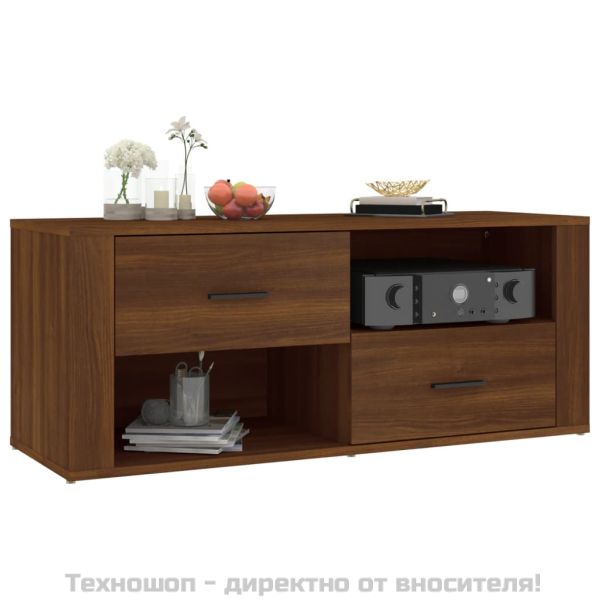 ТВ шкаф, кафяв дъб, 100x35x40 см, инженерно дърво