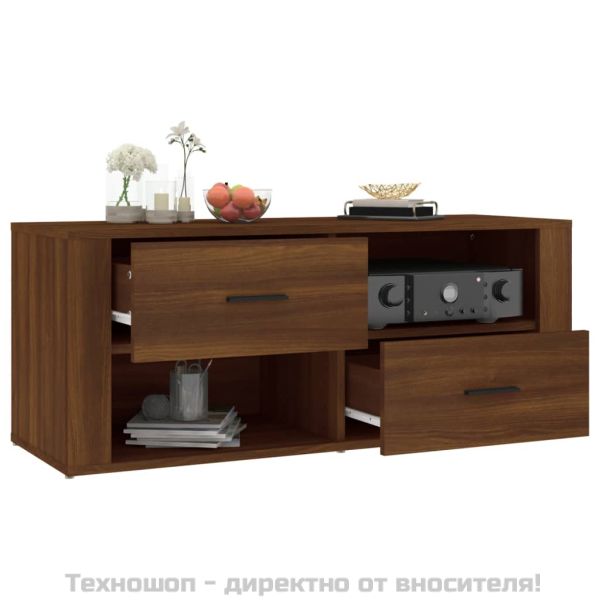 ТВ шкаф, кафяв дъб, 100x35x40 см, инженерно дърво