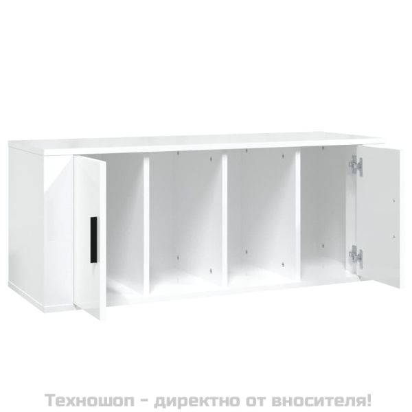 ТВ шкаф бял гланц 100x35x40 см инженерно дърво