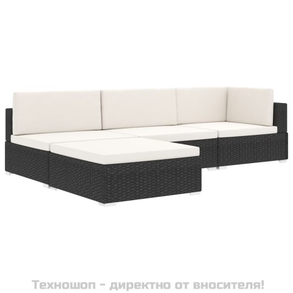 Модулна табуретка с възглавница, 1 бр, полиратан, черна