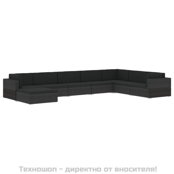 Модулна табуретка с възглавница, 1 бр, полиратан, черна