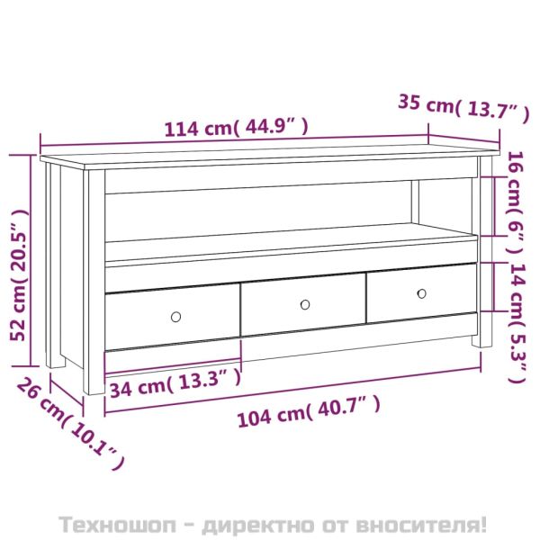 ТВ шкаф, черен, 114x35x52 см, бор масив