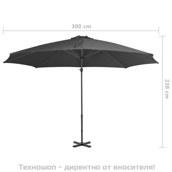 Конзолен градински чадър с алуминиев прът, антрацит, 300 см