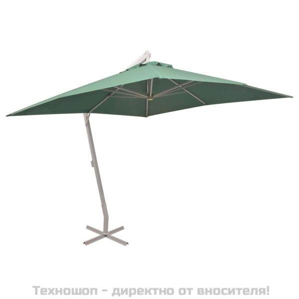 Окачен чадър, 300x300 см, зелен, алуминиев прът