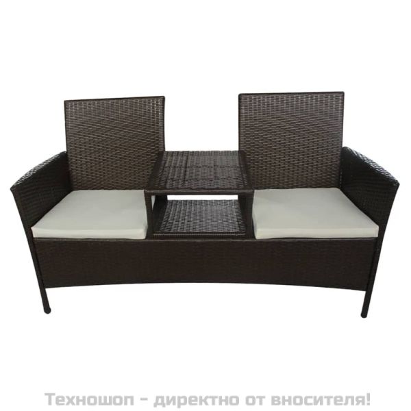 Градинска мека мебел с маса за чай, кафяв полиратан