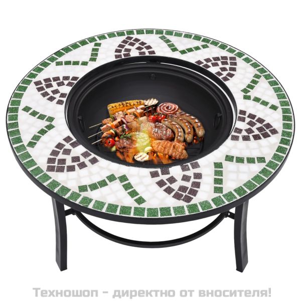 Мозаечна маса с огнище, зелена, 68 см, керамика