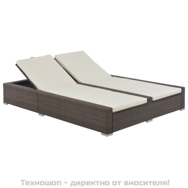 Двоен шезлонг, кафяв полиратан