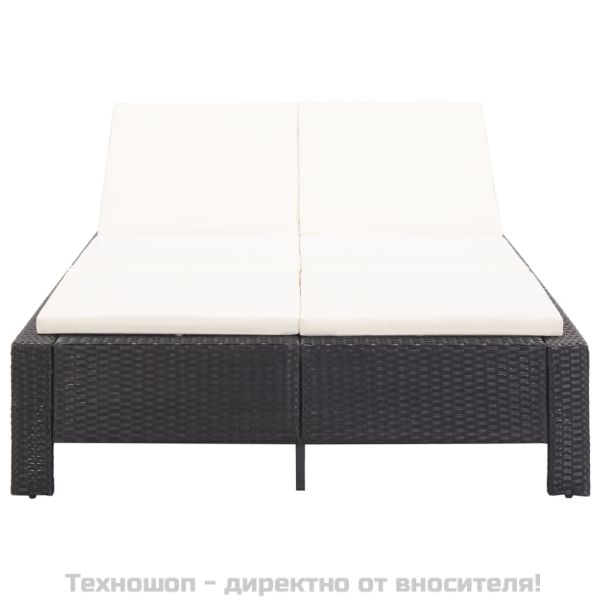 Шезлонг с шалте за двама, черен полиратан