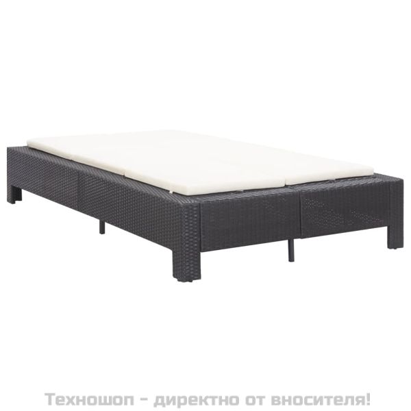 Шезлонг с шалте за двама, черен полиратан