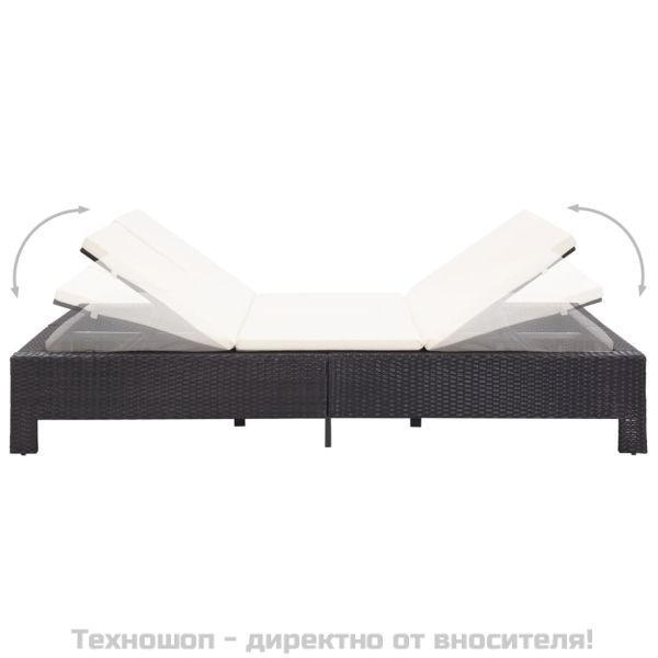 Шезлонг с шалте за двама, черен полиратан