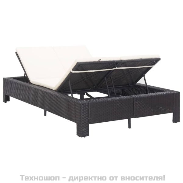 Шезлонг с шалте за двама, черен полиратан