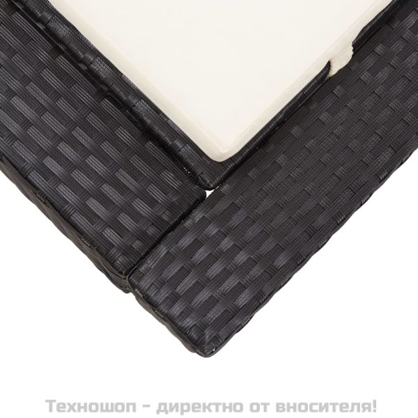 Шезлонг с шалте за двама, черен полиратан