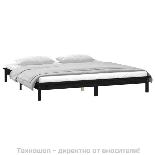 LED рамка за легло черна 120x190 см Small Double масивно дърво