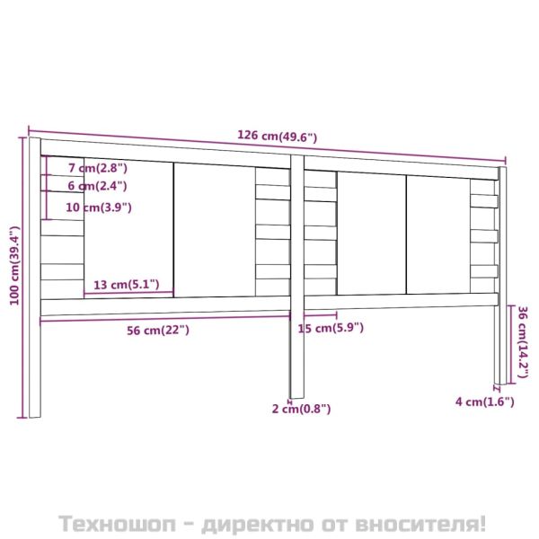 Табла за спалня, черна, 126x4x100 см, бор масив