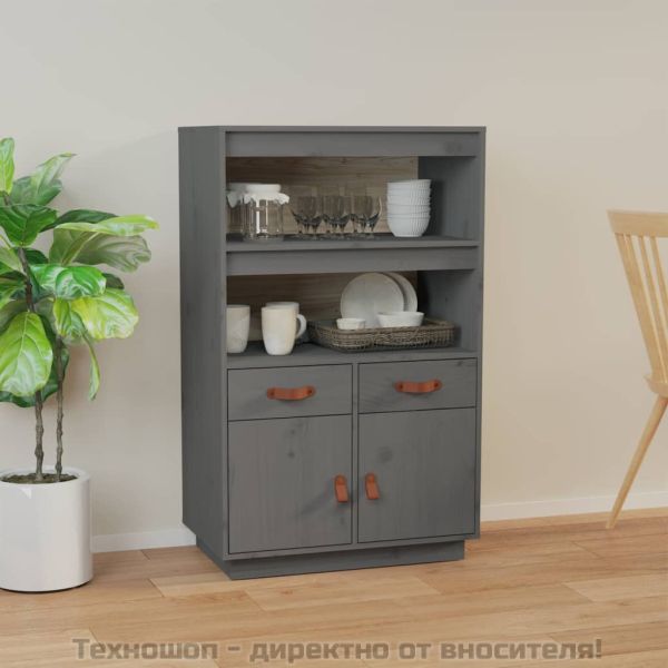 Висок шкаф, сив, 67x40x108,5 см, борово дърво масив