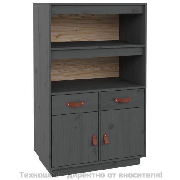 Висок шкаф, сив, 67x40x108,5 см, борово дърво масив