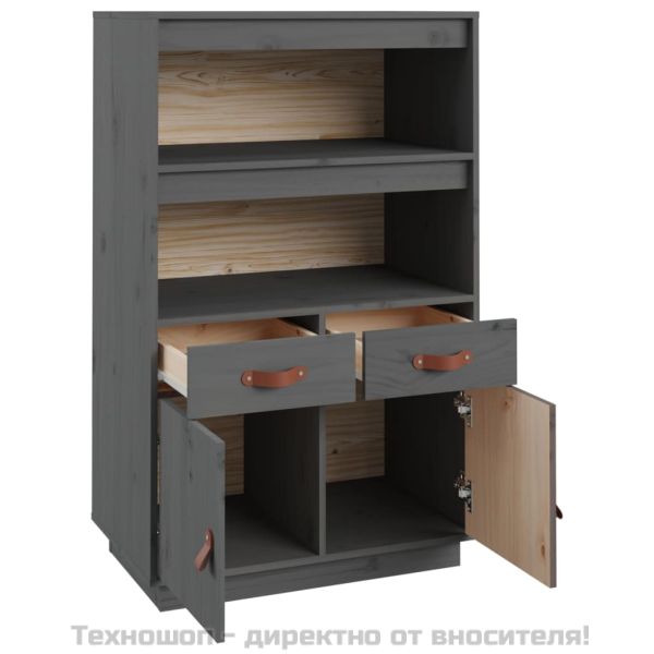 Висок шкаф, сив, 67x40x108,5 см, борово дърво масив